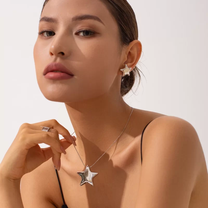 J&D Waterproof Non Tarnish 18K Gold Plated Stainless Steel Women Star Shape Hollow Pendant Necklace - Image 3