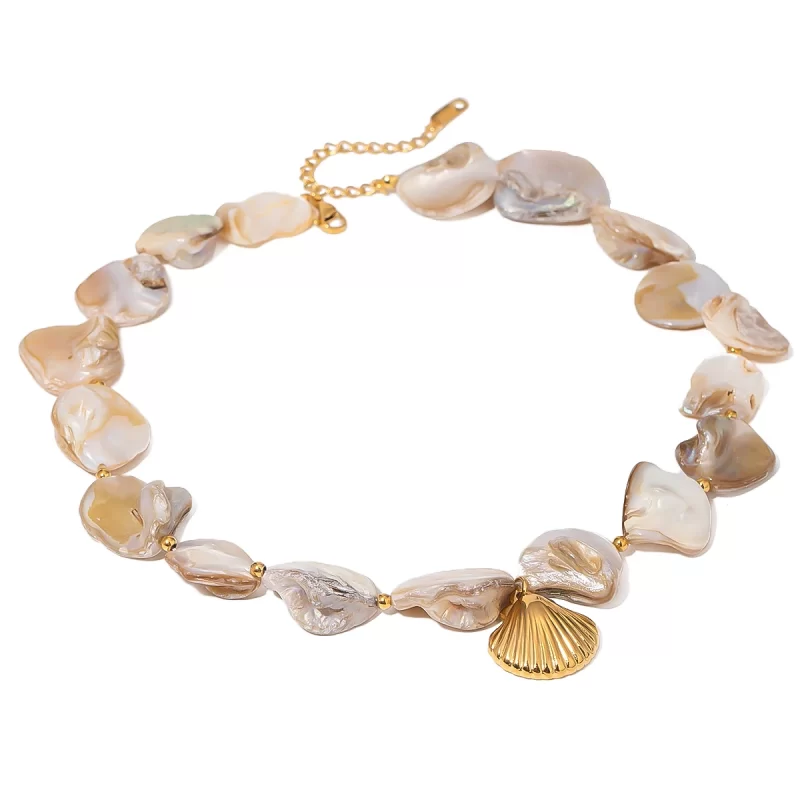 J&D 18k Gold Stainless Steel Seashell and Scallop Pendant Necklace 40+5cm