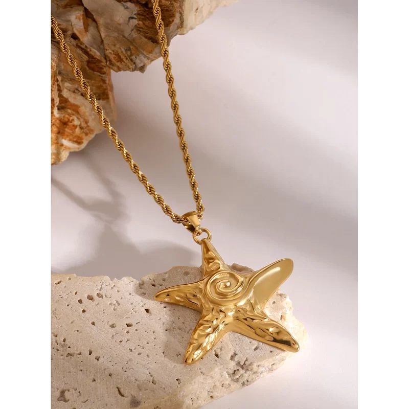 J&D Fashion Jewelry Trendy 18K Gold Stainless Steel Gold Star Charm Thread Twist Necklace