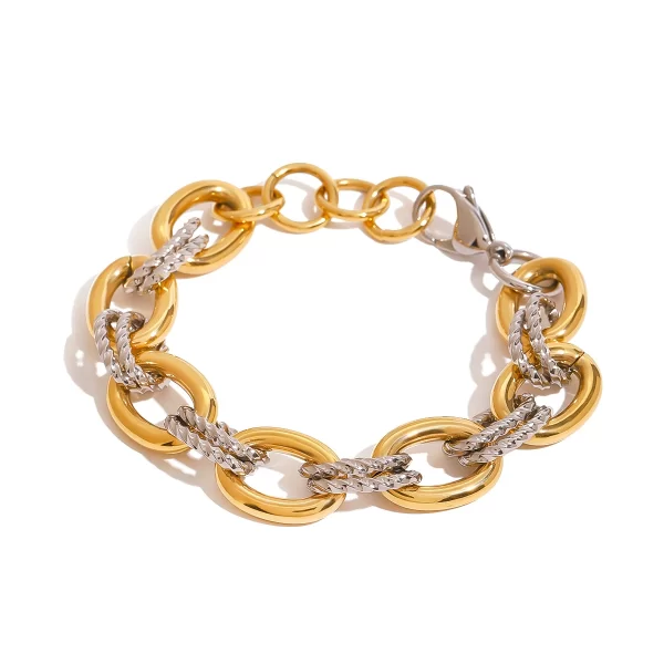 Steel Color Stainless Steel Gold and Silver Color Combination Oval Smooth Twist Bracelet 23cm