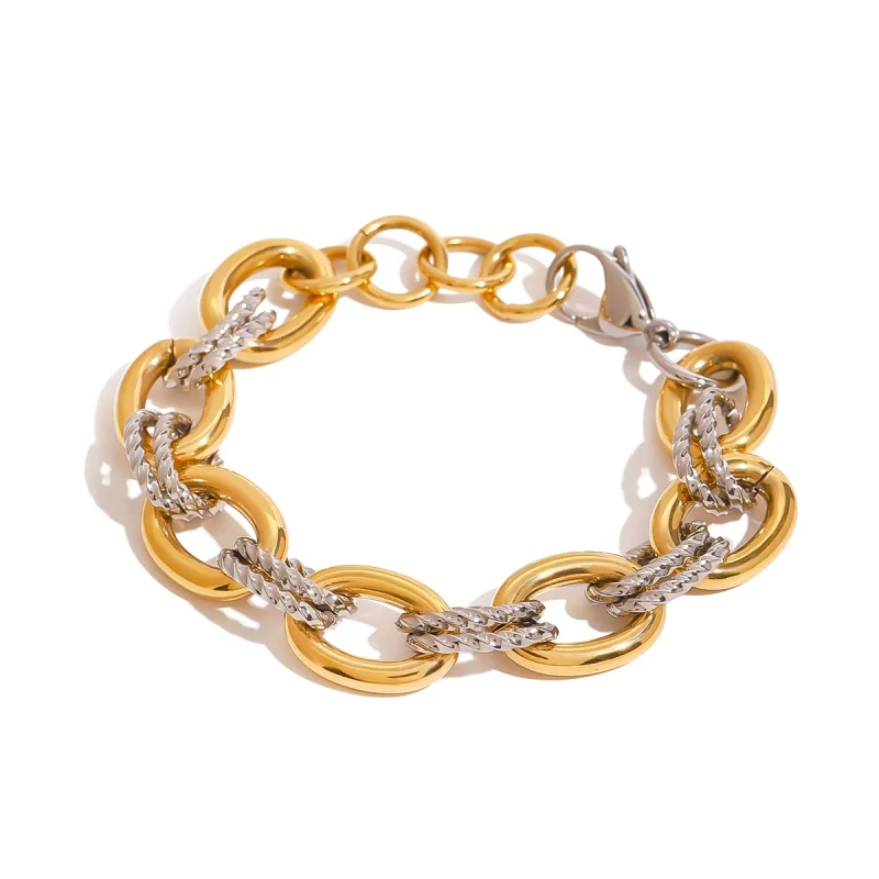 Steel Color Stainless Steel Gold and Silver Color Combination Oval Smooth Twist Bracelet 23cm