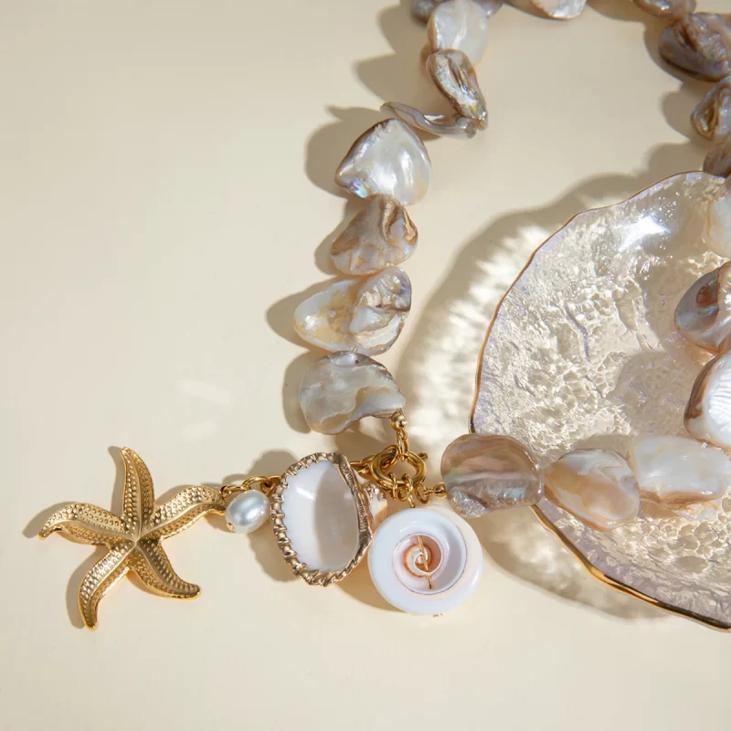 New Trendy Ocean Series 18K PVD Gold Plated Stainless Steel Pearl Starfish Shell Choker Necklace for Women - Image 5