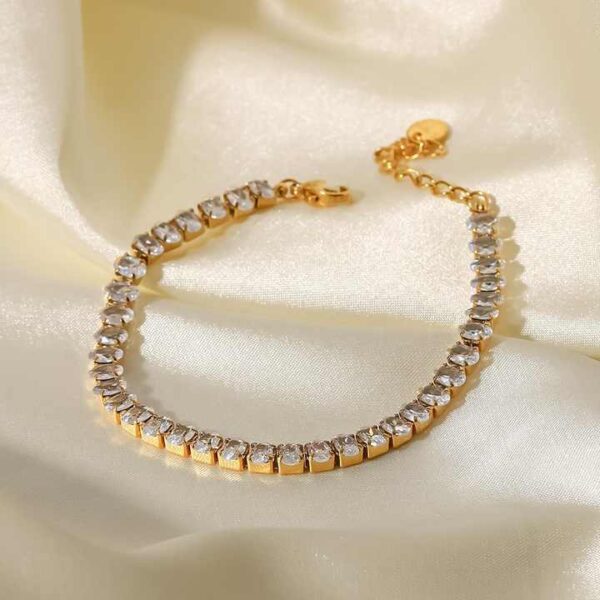 White Color Round Shape Zirconia Circling Setting 18K Gold Plated Stainless Steel Eternity Bracelets - Image 2