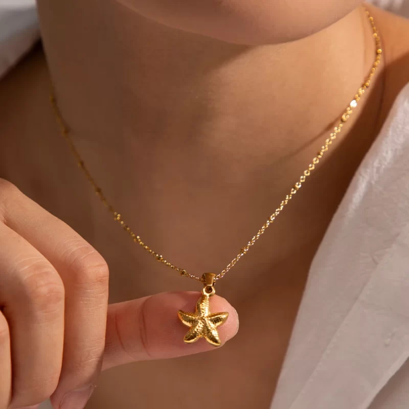 J&D Jewelry Ocean Series 18K Gold Plated Stainless Steel Starfish Chunky Pendant Necklace for Girls - Image 3