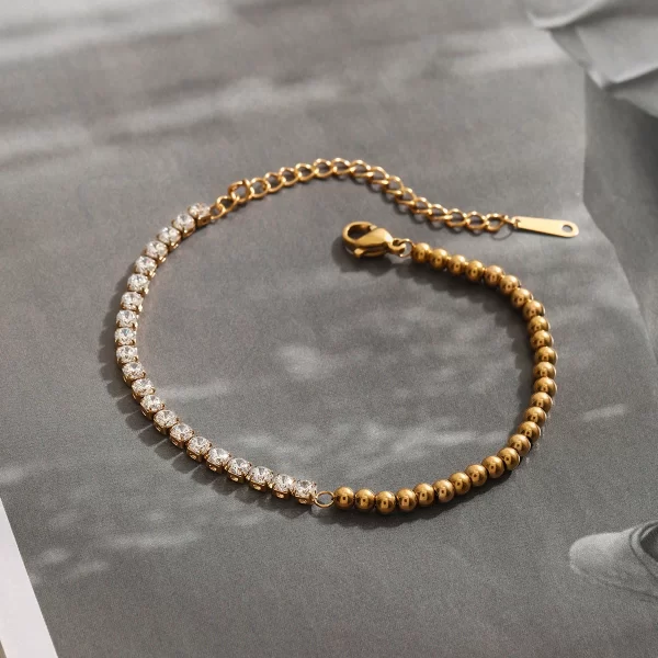 Silver And 18K PVD Gold Plating Summer Fashionable Style Mix Ball Tennis Chain Bracelet for Women - Image 5