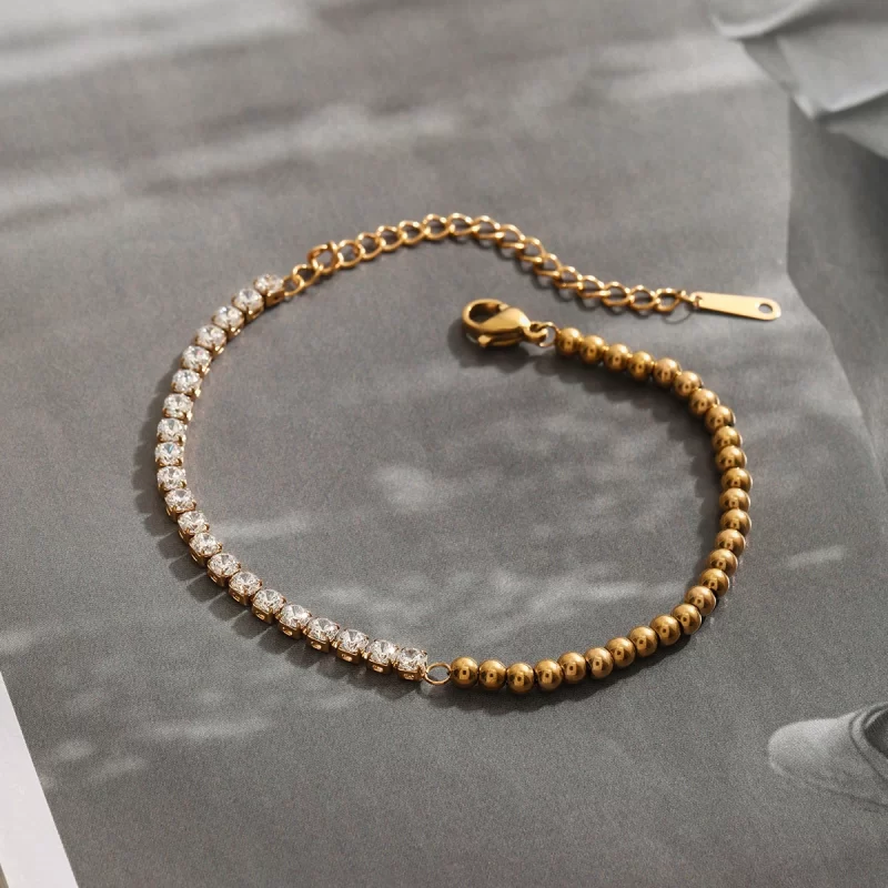 Silver And 18K PVD Gold Plating Summer Fashionable Style Mix Ball Tennis Chain Bracelet for Women - Image 5