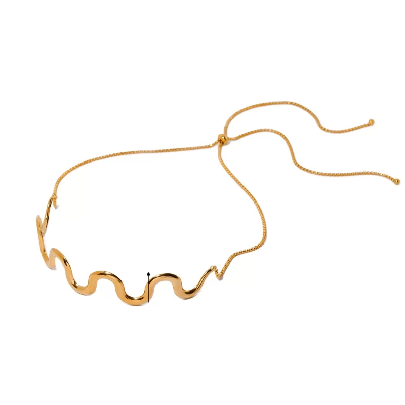 J&D Jewelry Waterproof Stainless Steel Curve Choker Necklace Wavy Adjustable Collar Neck Choker