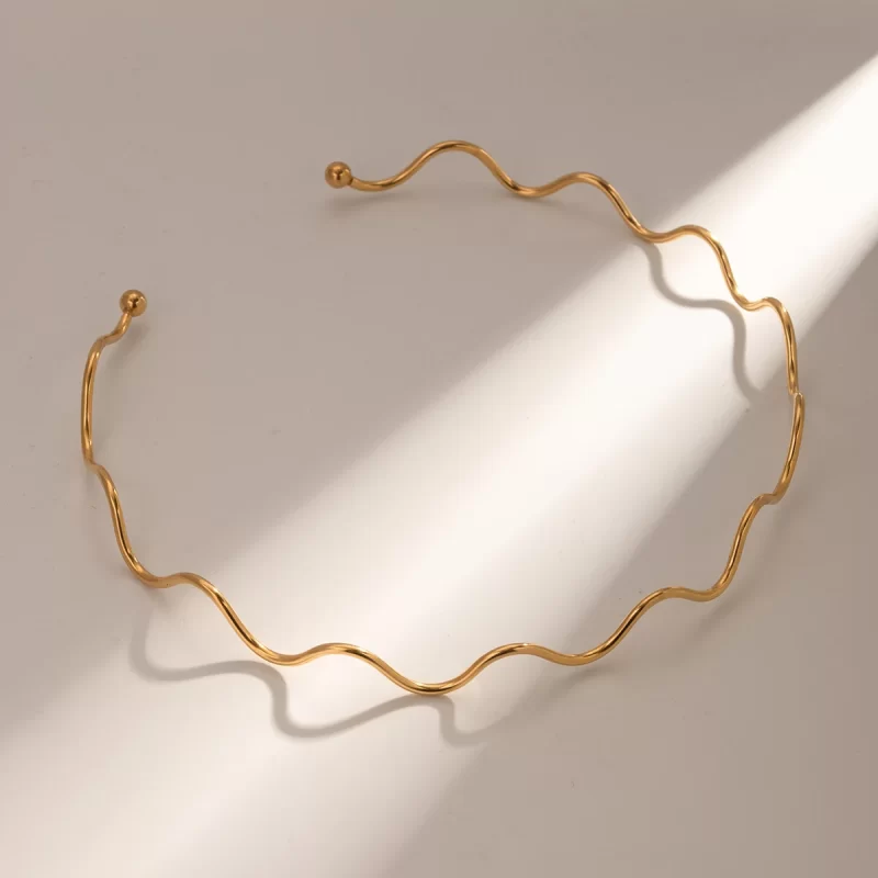 J&D Jewelry Waterproof Stainless Steel Necklace Stacking Irregular Collar Wavy Neck Choker for Girls