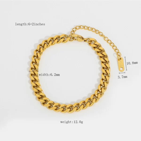 6mm Chunky Gold Curb Link Bracelet 18K Gold Plated Stainless Steel Miami Cuban Chain Statement Bracelet - Image 4