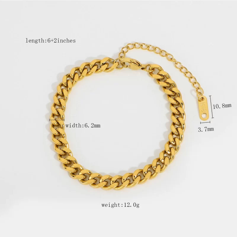 6mm Chunky Gold Curb Link Bracelet 18K Gold Plated Stainless Steel Miami Cuban Chain Statement Bracelet - Image 4