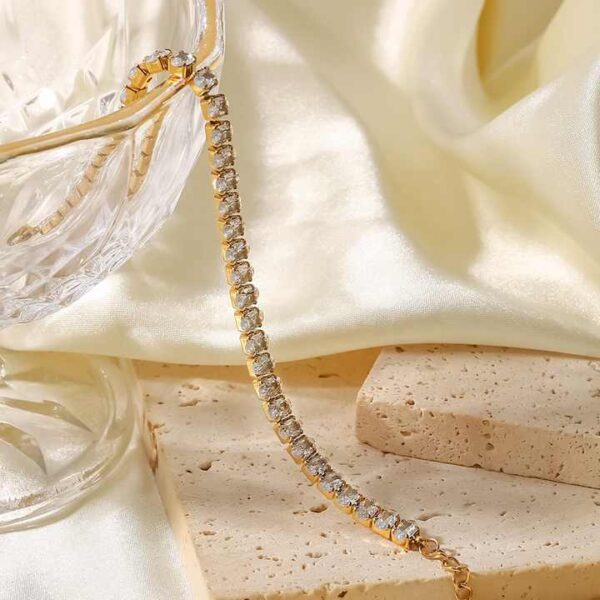White Color Round Shape Zirconia Circling Setting 18K Gold Plated Stainless Steel Eternity Bracelets - Image 3