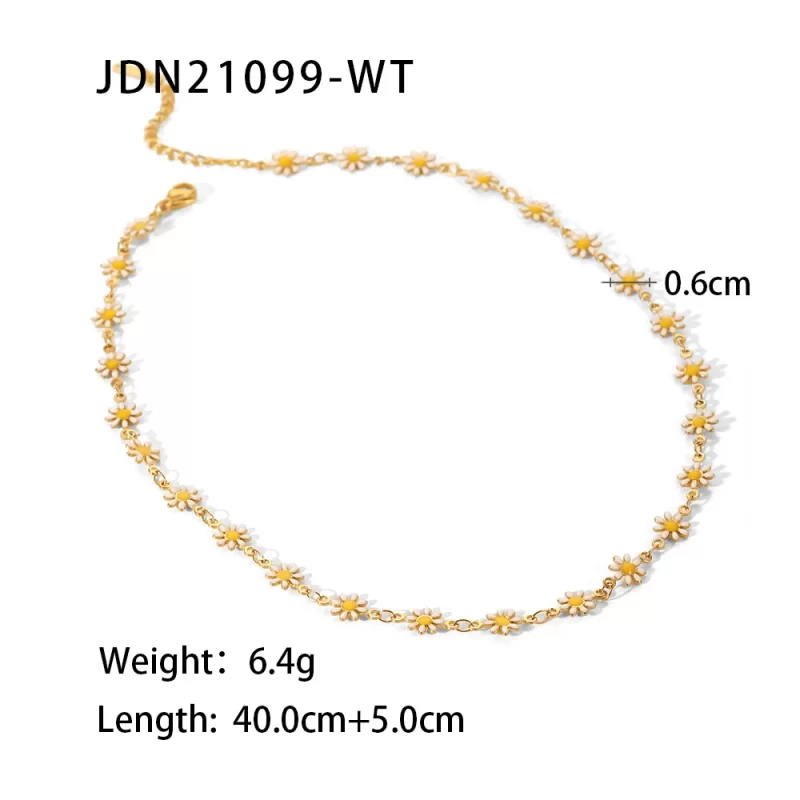 Waterproof 18K Gold Plated Stainless Steel Accessories Charm White Daisy Choker Necklace for Women - Image 6