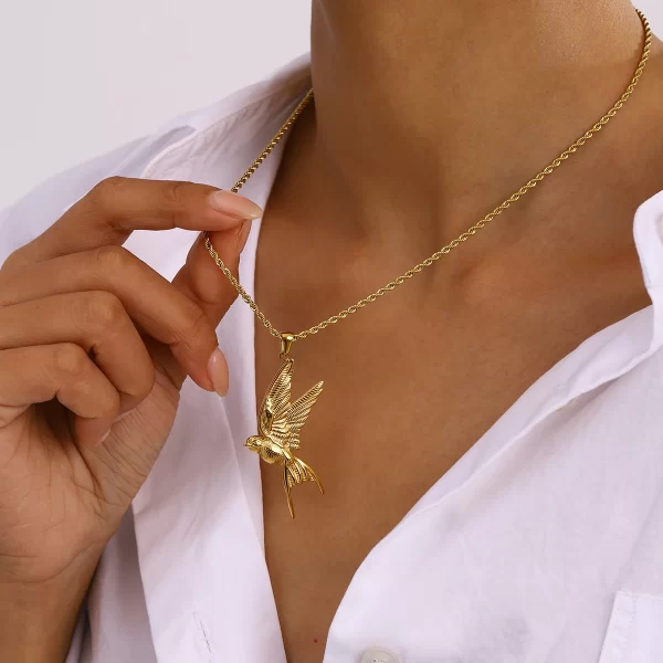 Youthway Trendy Unique Gold Plated Stainless Steel Animal Peace Dove Pendant Necklace Ring Earrings Anti Allergic Jewelry Set - Image 3