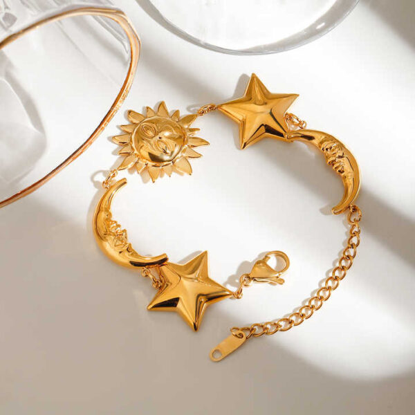Women's Model Niche 18K Gold Stainless Steel Star and Moon Bracelet - Image 4