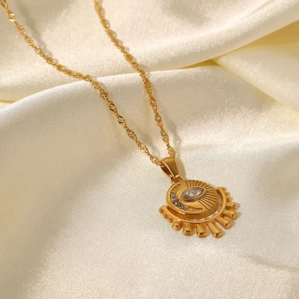 Vintage Jewelry Oval Zircon Eye Pendant Necklace Stainless Steel Zirconia Eye Necklace for Women - Image 5