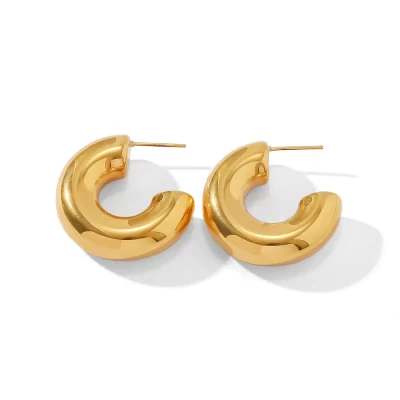 18K Gold Plated Stainless Steel Jewelry Gift Geometric Silver Color Square C Earrings for Women