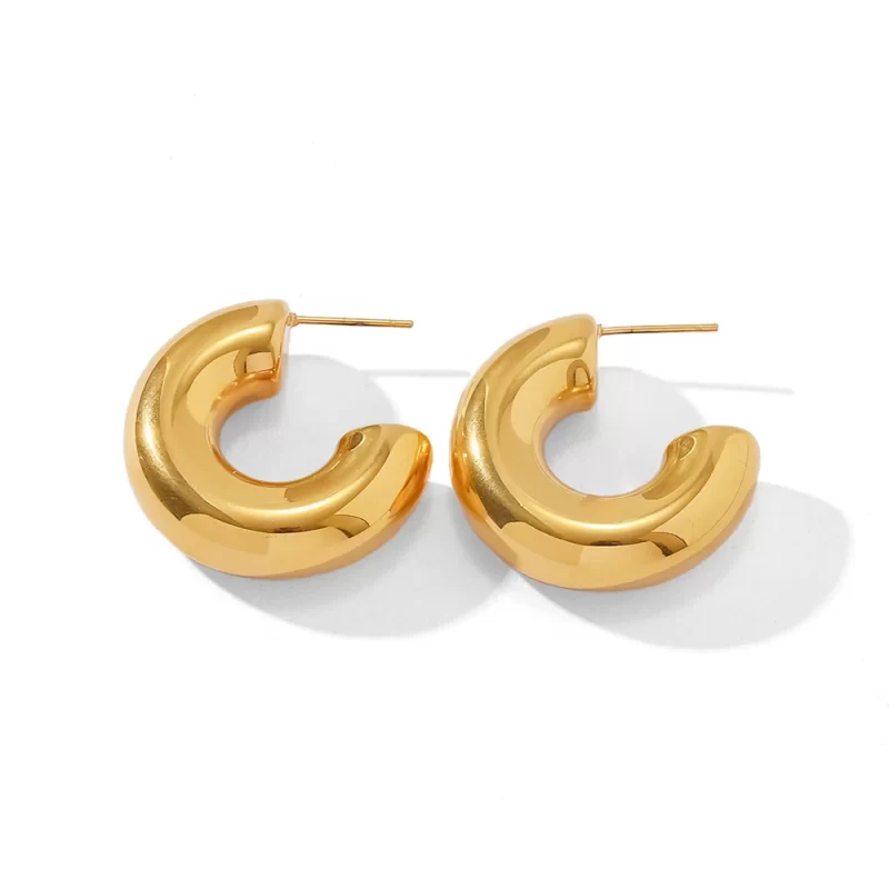 18K Gold Plated Stainless Steel Jewelry Gift Geometric Silver Color Square C Earrings for Women