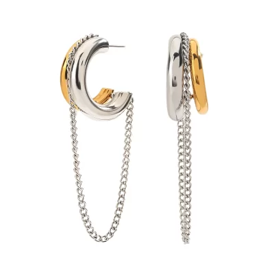 ?Modern Minimalist Chain Jewelry 18K Gold Plated Two Tone Stainless Steel Earring Tassel Earrings