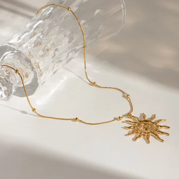J&D 18k Gold Stainless Steel Spiral Sun Pendant Necklace 40+5cm - Image 5