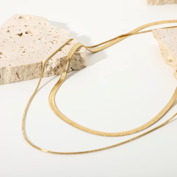 18K Gold Plated Stainless Steel Necklace For Women Punk Style Double Layered Snake Chain Choker Neckalce - Image 4