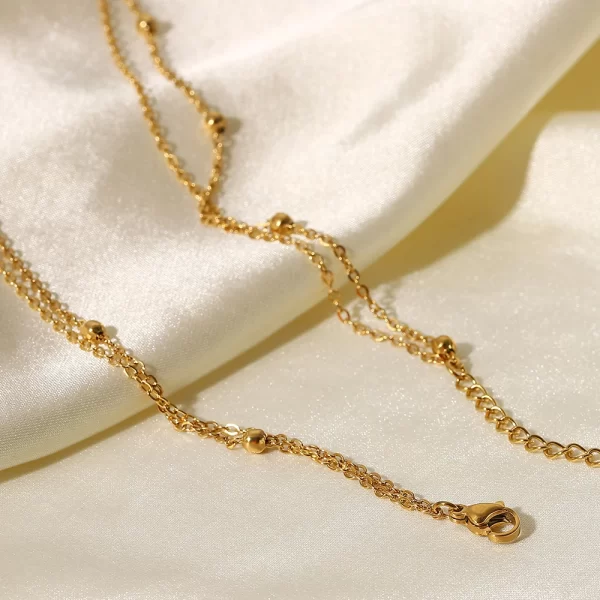 18K Gold Plated Double Layers Stainless Steel Mini Bead Chain Disc Charm Necklace for Girls - Image 4