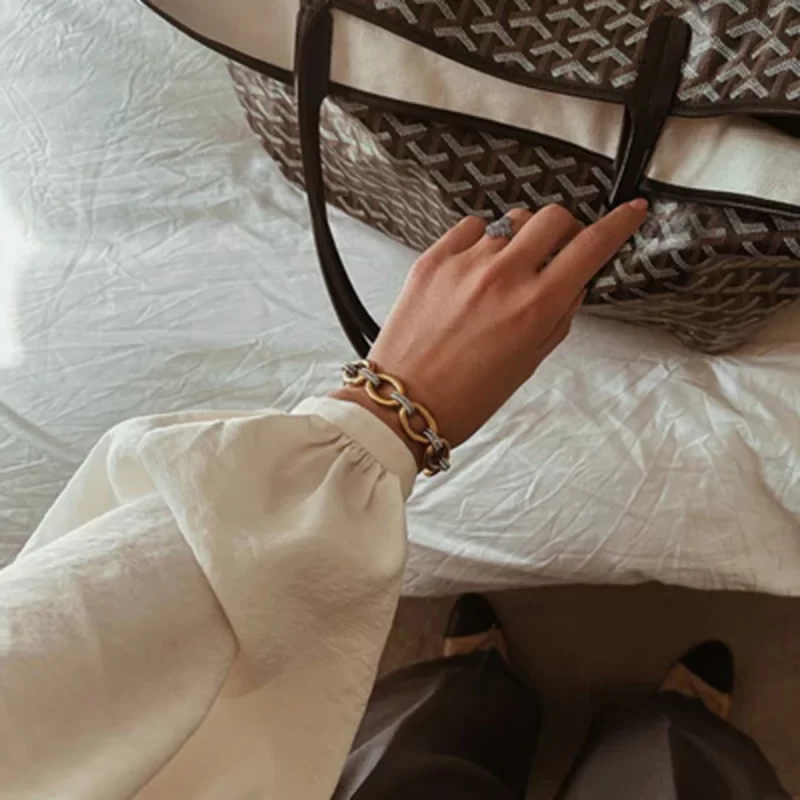 Steel Color Stainless Steel Gold and Silver Color Combination Oval Smooth Twist Bracelet 23cm - Image 2