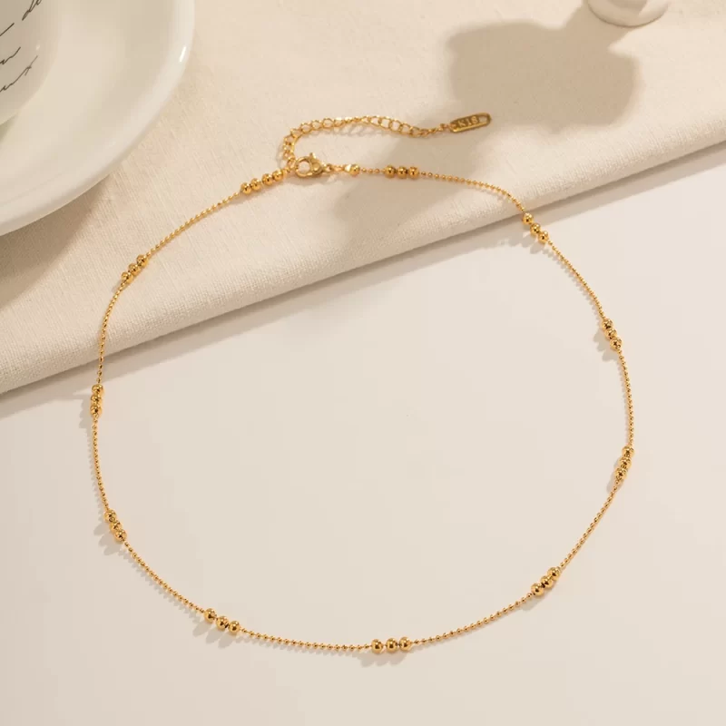 Waterproof 18K Gold Plated Stainless Steel Jewelry Charm Bead Chain Choker Necklace for Girls - Image 2