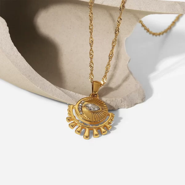 Vintage Jewelry Oval Zircon Eye Pendant Necklace Stainless Steel Zirconia Eye Necklace for Women - Image 4