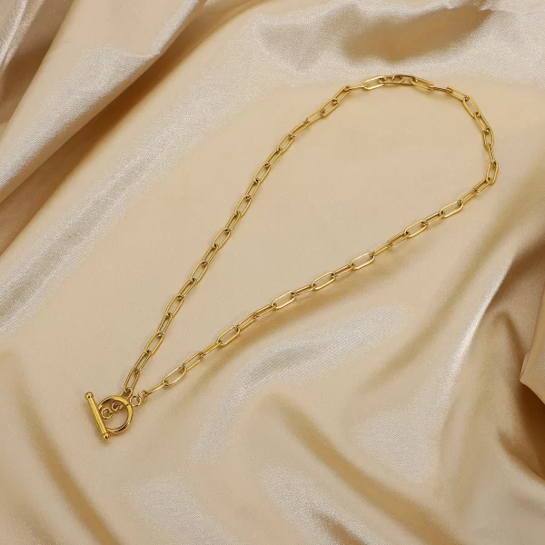 Casual Sporty Rectangle Link Chain Choker Necklace for Women Gold Plated Stainless Steel OT Botton Necklace - Image 3
