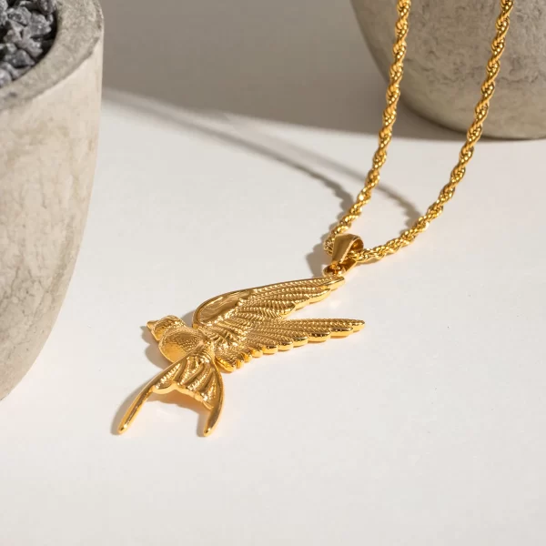 Youthway Trendy Unique Gold Plated Stainless Steel Animal Peace Dove Pendant Necklace Ring Earrings Anti Allergic Jewelry Set - Image 4