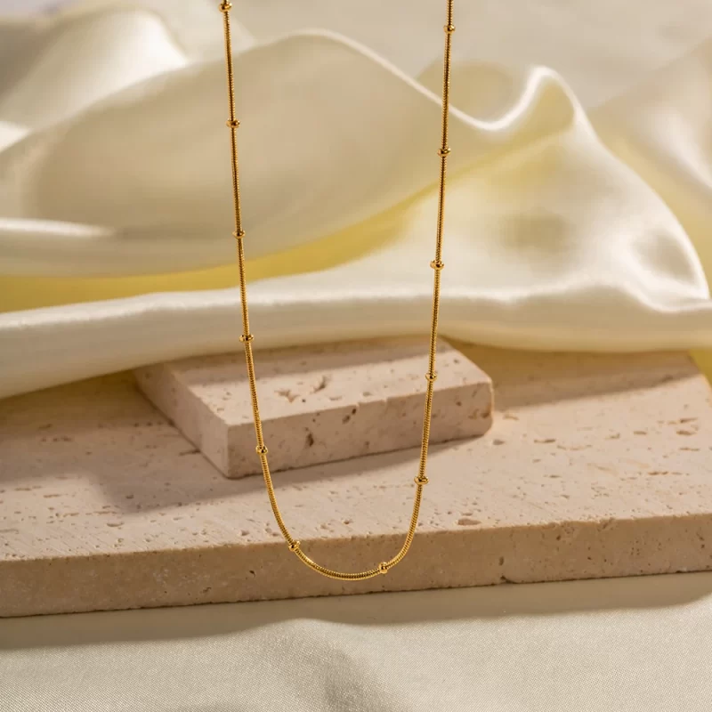 Geometric Round Snake Chain Choker Wedding Stainless Steel Interval Bead Chain Necklace for Girls - Image 4