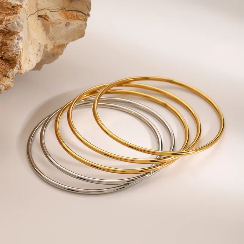 Minimalist Trendy Stainless Steel Gold&Silver Color Circle Bracelet Bangle For Women Waterproof Anti Allergic Jewelry - Image 4