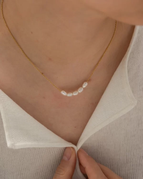 Dainty 18K Gold Plated Stainless Steel Clavicle Chain Natural Freshwater Pearl Choker for Gift - Image 2