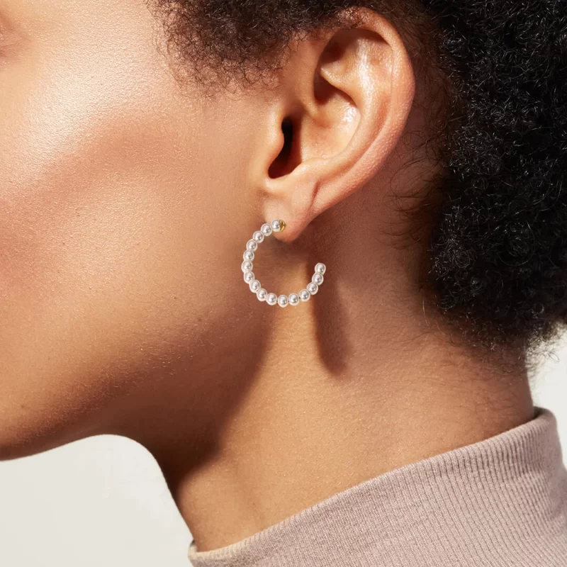 Pearl Beaded Jewelry CC Circle Stud Earrings Ins Geometric Stainless Steel 18K Gold Pearl Hoop Earrings - Image 2