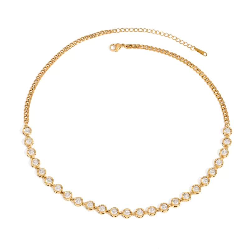 Youthway Versatile Casual Gold Plated Stainless Steel Geometric Rhinestone Tennis Chain Bracelet Necklace Set Sporty Accessories