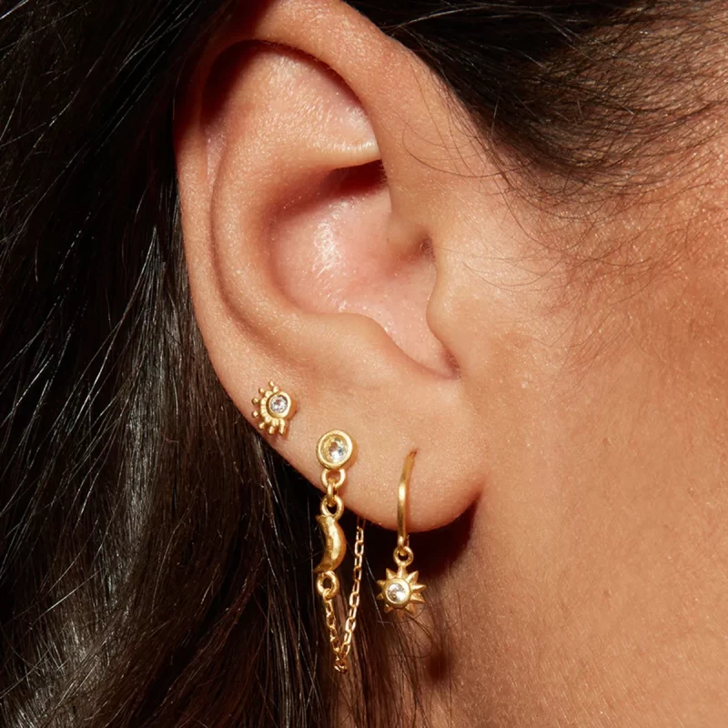 Unique 18K Gold Stainless Steel Star & Moon Earrings with White Zircon for Women AB Style Pair - Image 3