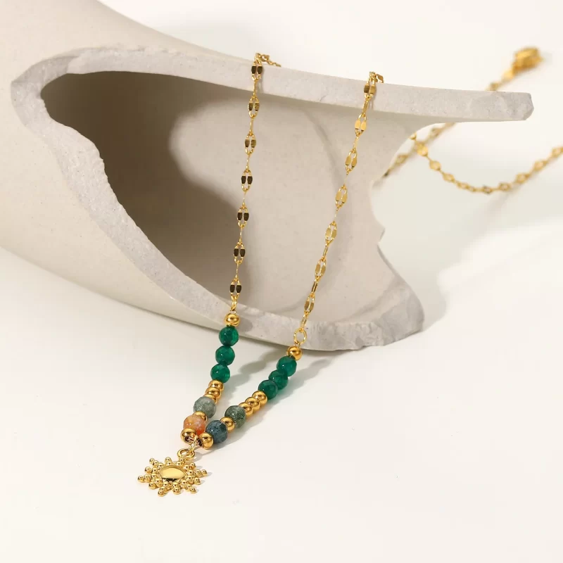 New Arrivals Manual Natural Stone Beads Splicing Necklace Women's Sun Pendant Statement Necklace - Image 3