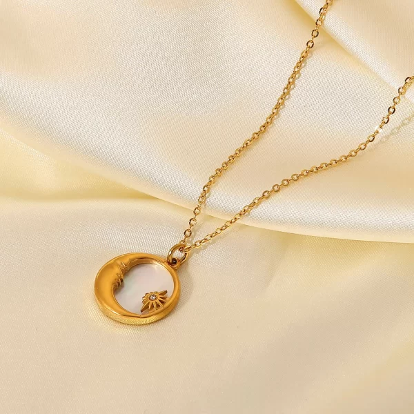Popular Natural White Shell Chain Necklace Waterproof Stainless Steel Gold Plated Jewelry Moon Pendant Necklace - Image 4