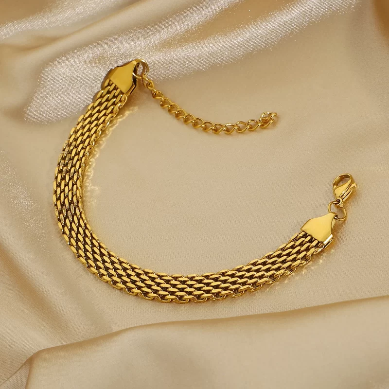 Gold Plated Stainless Steel Watch Belt Stacking Bracelet For Women Occident Metal Texture New Design Bracelet Jewelry Gifts Men - Image 4
