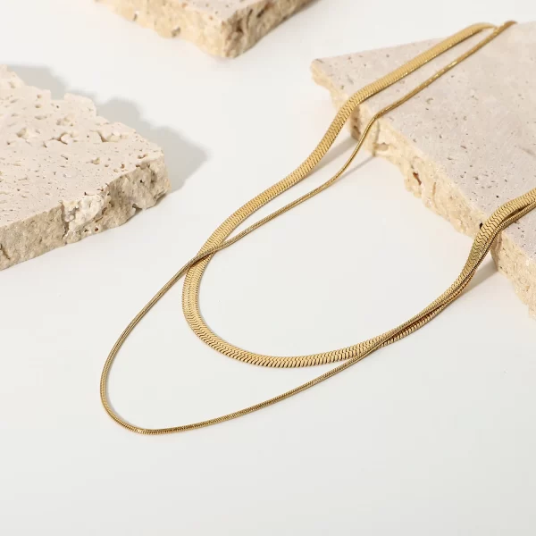 18K Gold Plated Stainless Steel Necklace For Women Punk Style Double Layered Snake Chain Choker Neckalce - Image 3