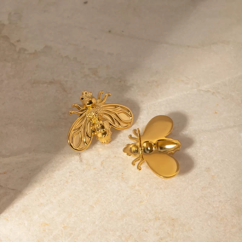 ?Design Waterproof 18K Gold Stainless Steel Minimalist Insect Jewelry Bee Stud Earring Women Cute - Image 3