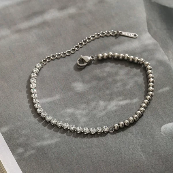 Silver And 18K PVD Gold Plating Summer Fashionable Style Mix Ball Tennis Chain Bracelet for Women - Image 5