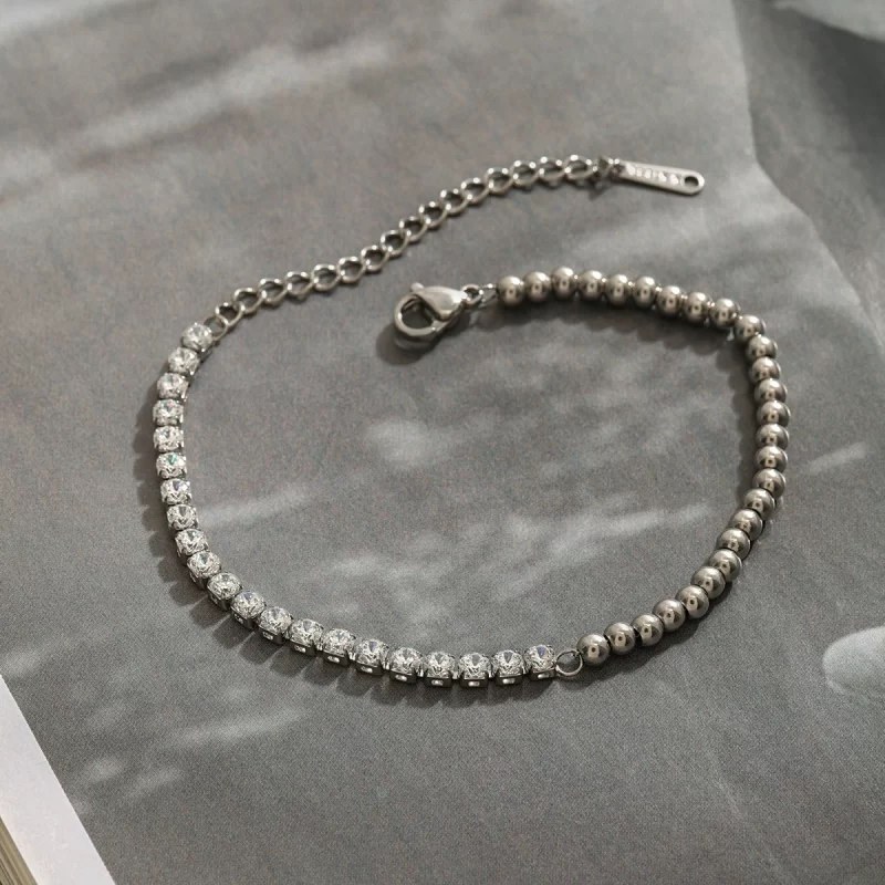 Silver And 18K PVD Gold Plating Summer Fashionable Style Mix Ball Tennis Chain Bracelet for Women - Image 5