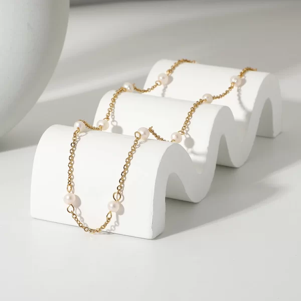Minimalist 18K Gold Plated Charm Small Pearl Necklace Stainless Steel Interval Mini Pearls Necklace - Image 4