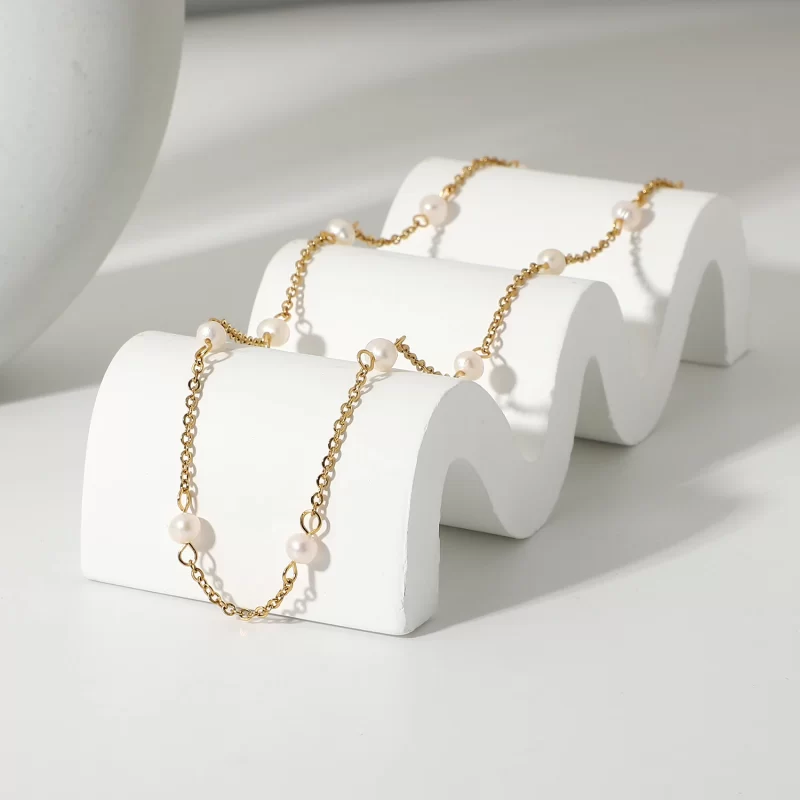 Minimalist 18K Gold Plated Charm Small Pearl Necklace Stainless Steel Interval Mini Pearls Necklace - Image 4