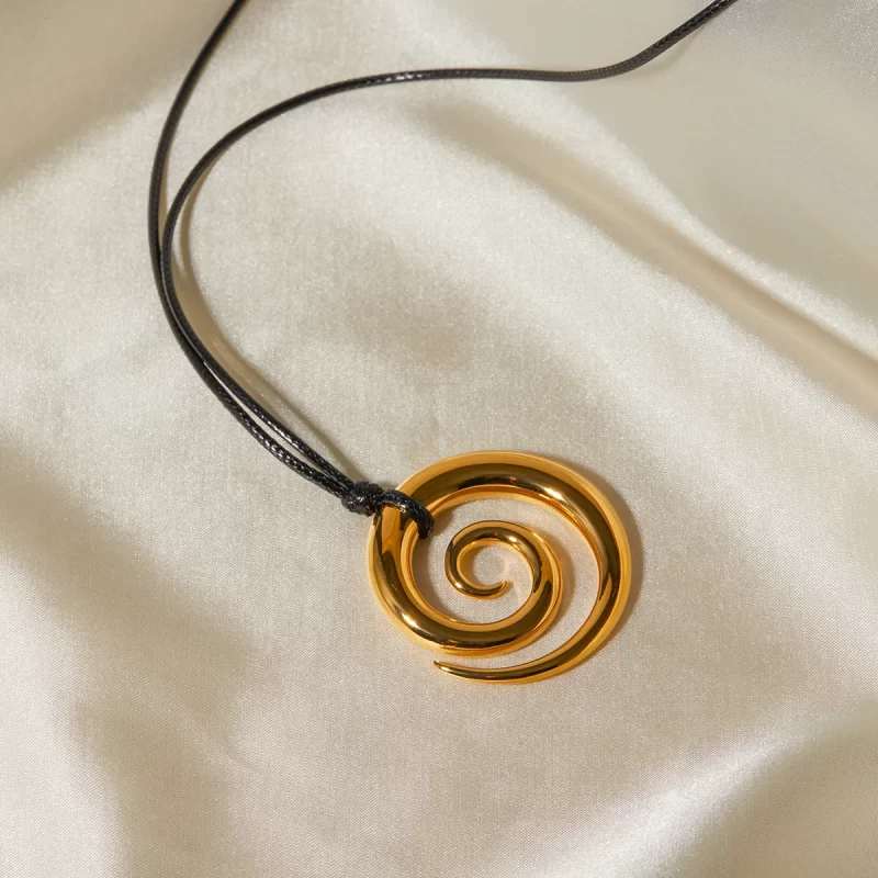J&D Handmade Gold Necklace for Women Jewelry Stainless Steel Waxed Cord Spiral Circle Pendant Necklaces - Image 2