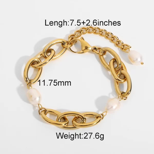 18K Gold Plated Stainless Steel Baroque Freshwater Bracelets For Women 12mm Wide Oval Chain Chunky Bracelets Party Jewelry - Image 6