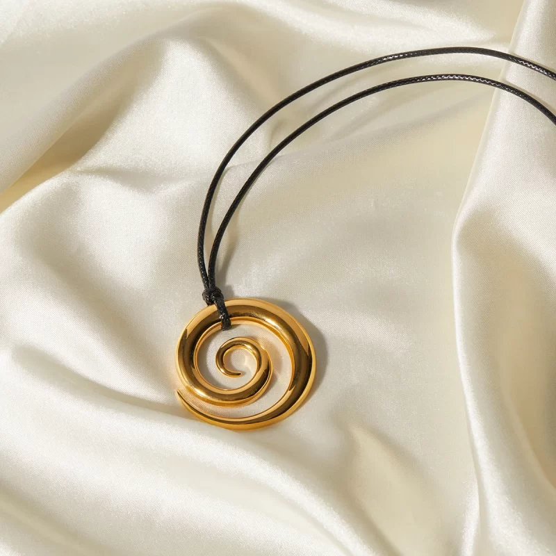 J&D Handmade Gold Necklace for Women Jewelry Stainless Steel Waxed Cord Spiral Circle Pendant Necklaces - Image 3