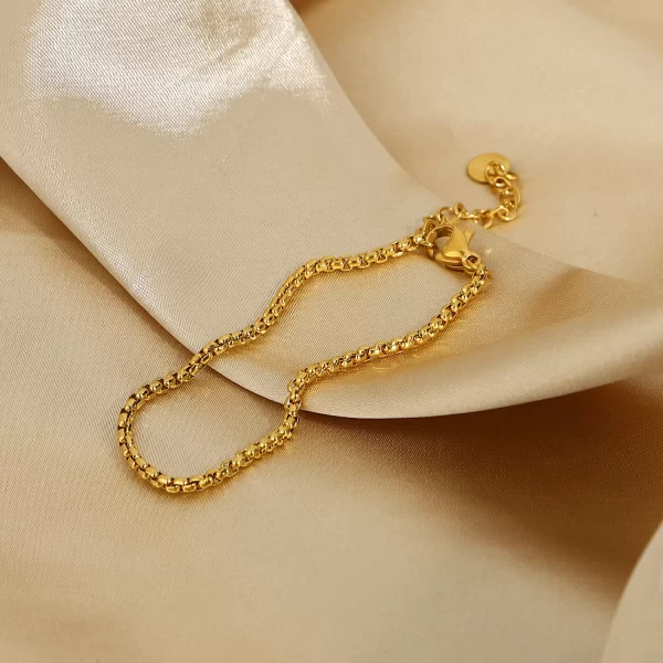 Gold Plated Stainless Steel Box Chain Stacking Bracelet For Women Punk Style Waterproof Bracelet Jewelry Gifts - Image 3