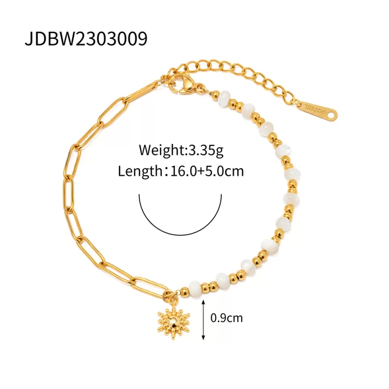 New Design Sunflower Shell Beads Pendant Bracelet Stainless Steel Gold Plated Paperclip Chain - Image 4